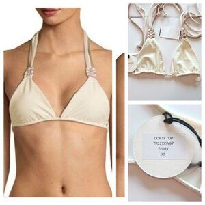 Tularosa Dorty Strappy Halter Braid Swim Bikini Top Ivory White XSmall NWT